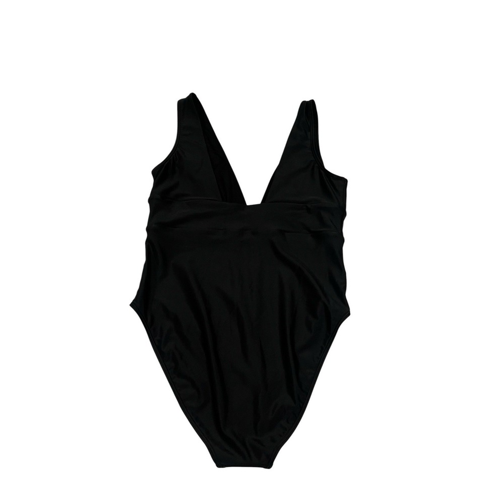 Quince Italian Plunge One Piece Swimsuit Women's Size‎ L Black Quiet Luxury NWT